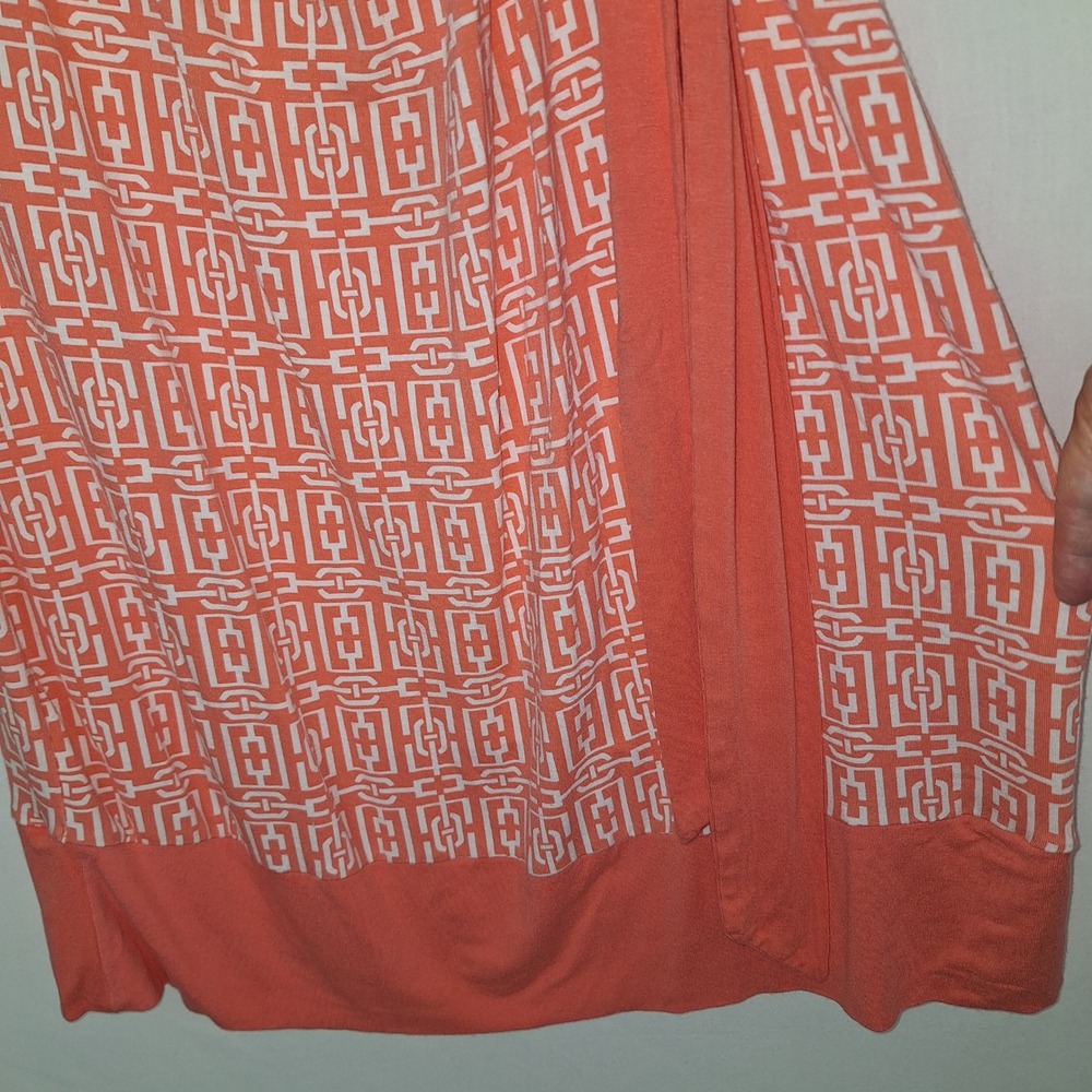 Midi Dress Resort Wear Retro New York & Company Stretch Faux Wrap Peach Orange L - Picture 11 of 11